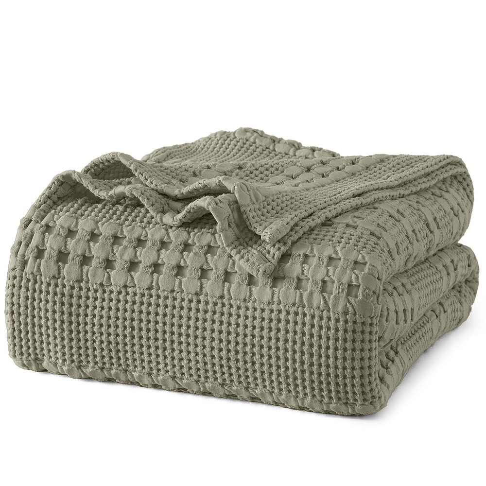 PHF Waffle Blanket Queen Dusty Sage 100% Cotton Textured Lightweight Soft New